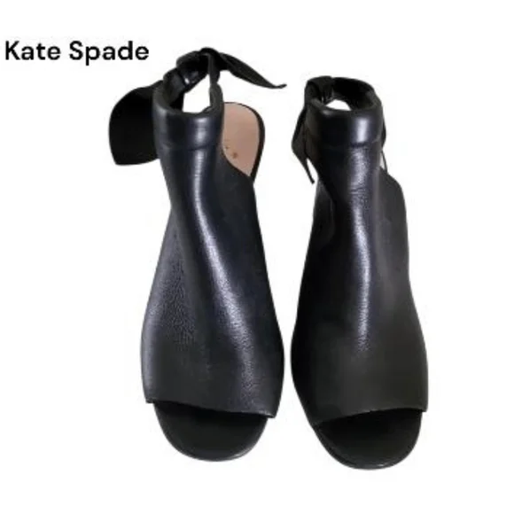 Kate Spade Bow Leather Open Peep Toe High Heel Wedge Dress Sandal Black Women 10 - Picture 6 of 13